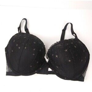 Victoria Secret Black Sparkle Moon & Stars Push Up Bra Size 40 DD